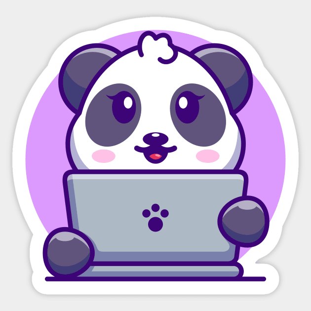 Cute panda with laptop cartoon design Sticker by Wawadzgnstuff